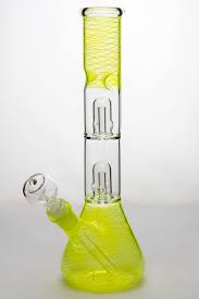 Bong yellow 12 inches double dome percolator patterned beaker water