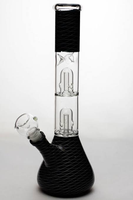 bong Black 12 inches double dome percolator patterned beaker water